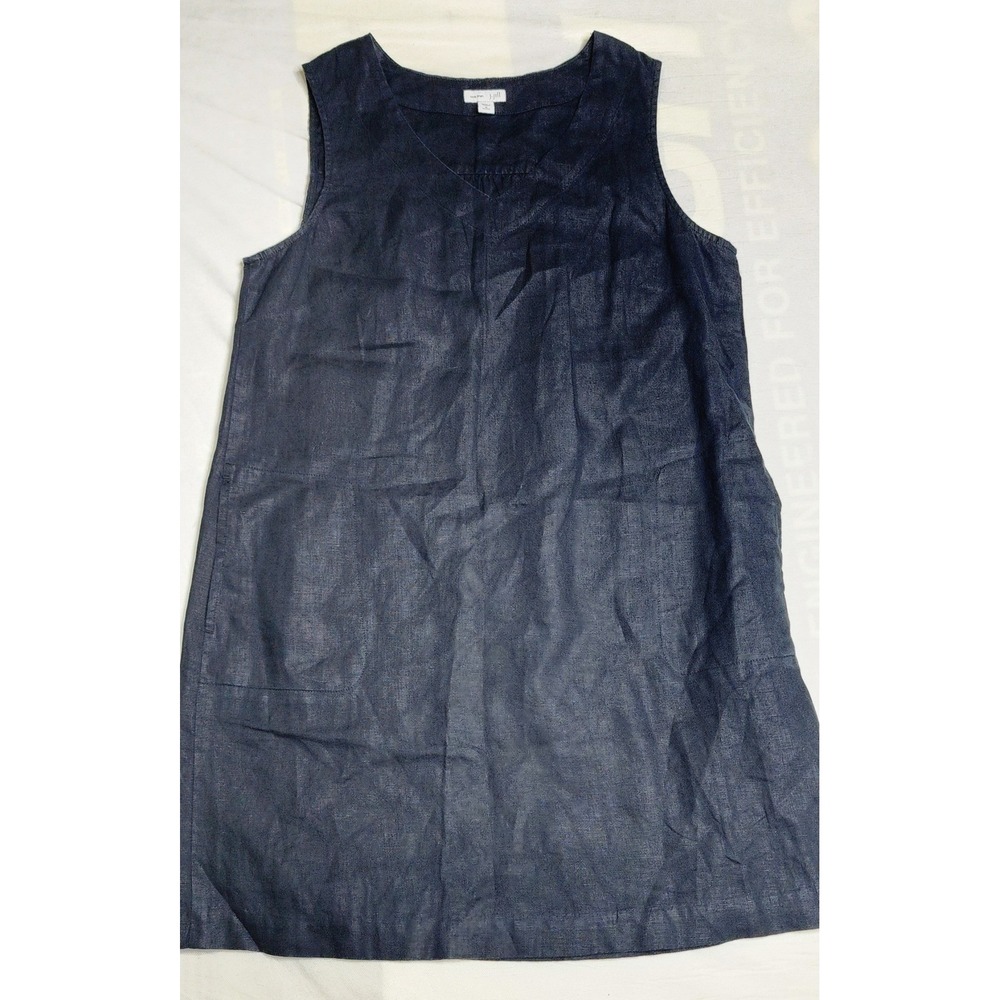 J.Jill Love Linen Navy Blue Petite Sleeveless Dress Career Casual SummerVacation